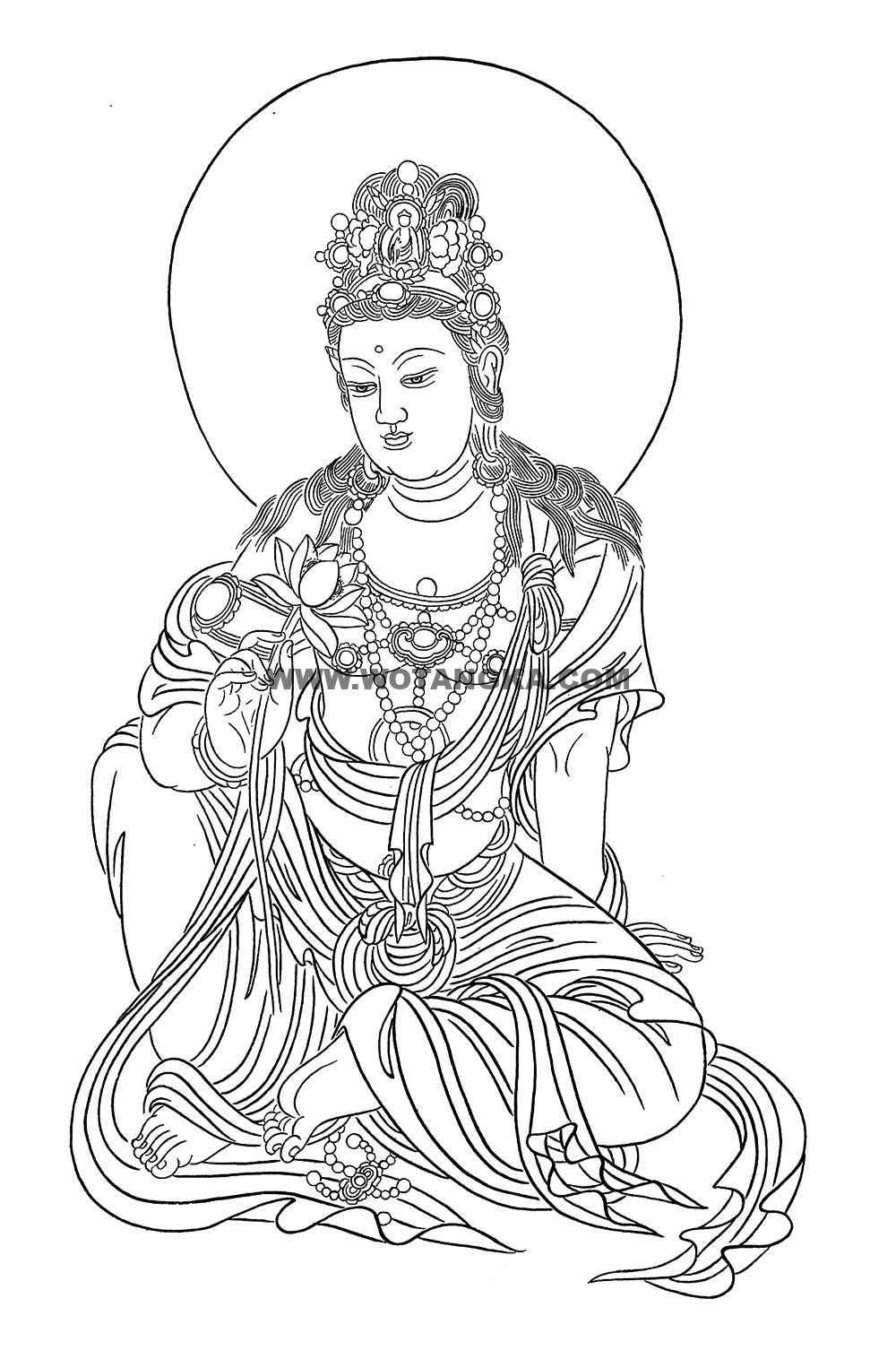 沃唐卡-唐卡白描线稿编号RD29470:闻莲观音