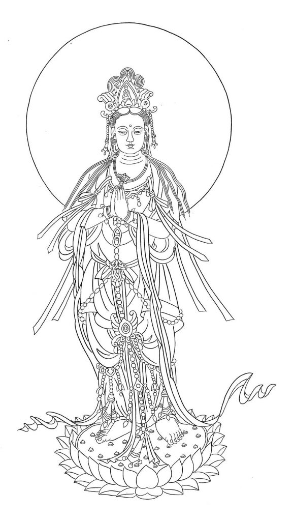 沃唐卡-唐卡白描线稿编号RD29529：合掌观音