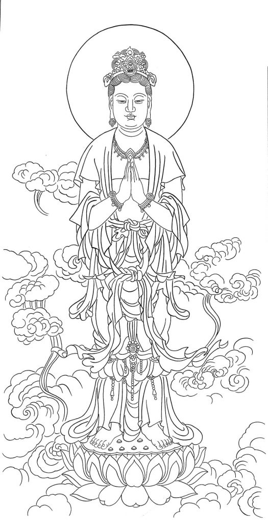 沃唐卡-唐卡白描线稿编号RD31659：合十观音