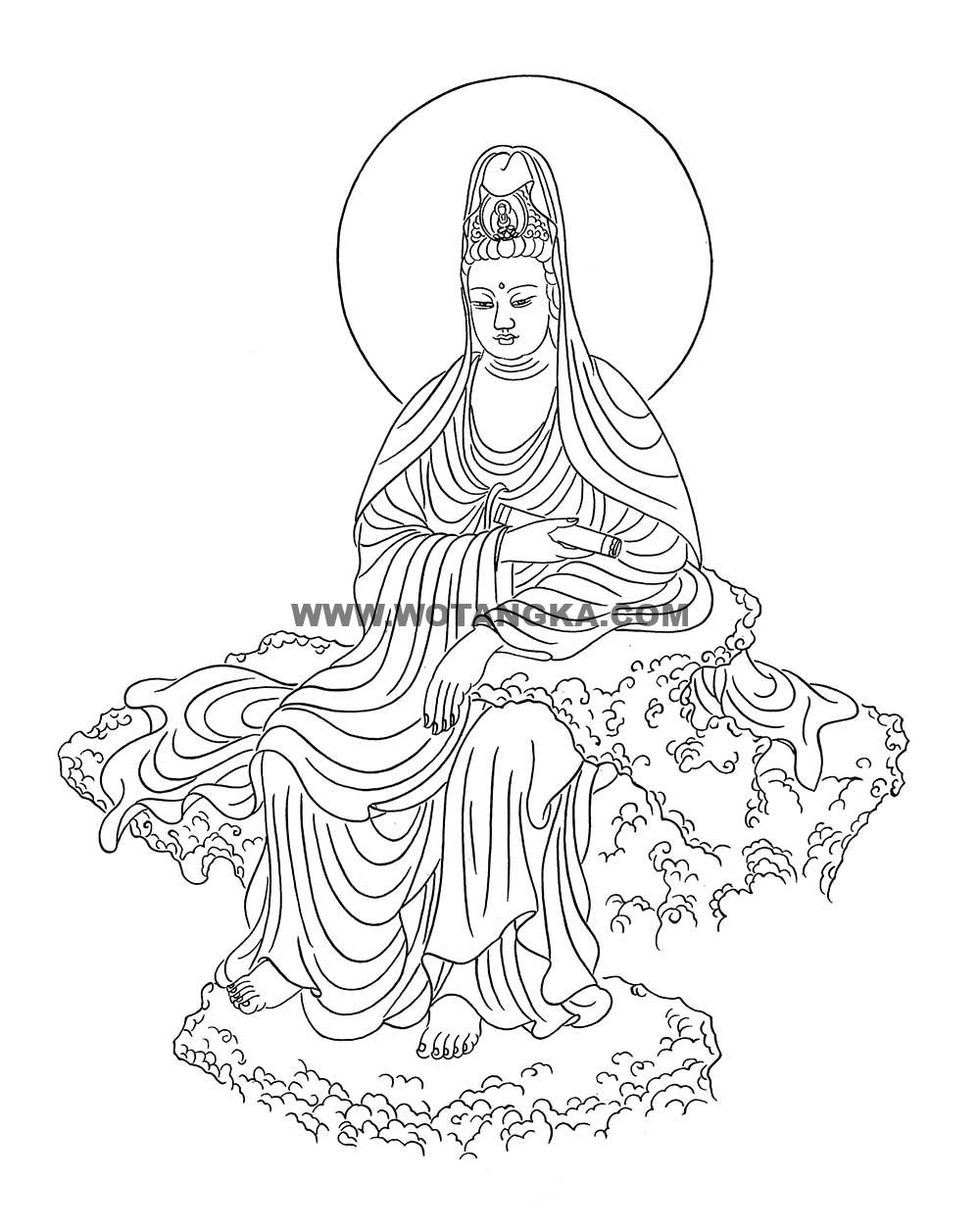 沃唐卡-唐卡白描线稿编号RD32288：持经观音