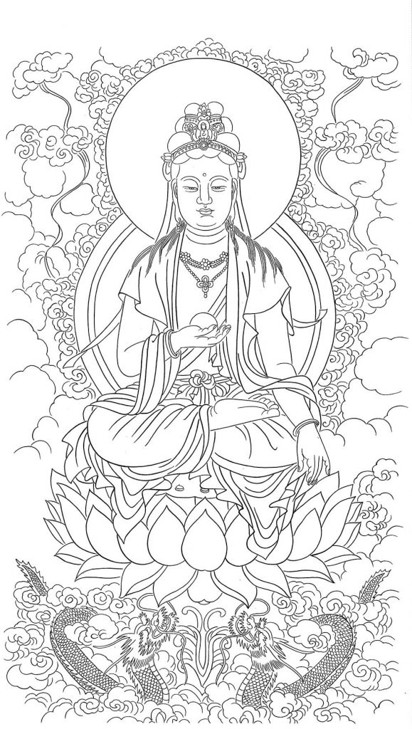 沃唐卡-唐卡白描线稿编号RD36254：准提观音
