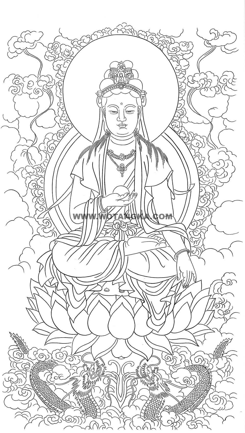 沃唐卡-唐卡白描线稿编号RD36254:准提观音