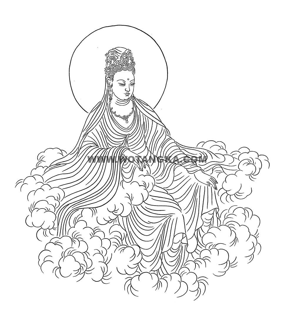 沃唐卡-唐卡白描线稿编号RD36330：静坐观音