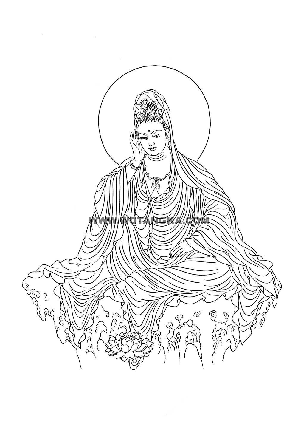 沃唐卡-唐卡白描线稿编号RD40919：静坐观音