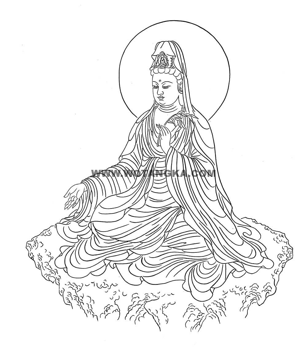 沃唐卡-唐卡白描线稿编号RD41072：施愿观音