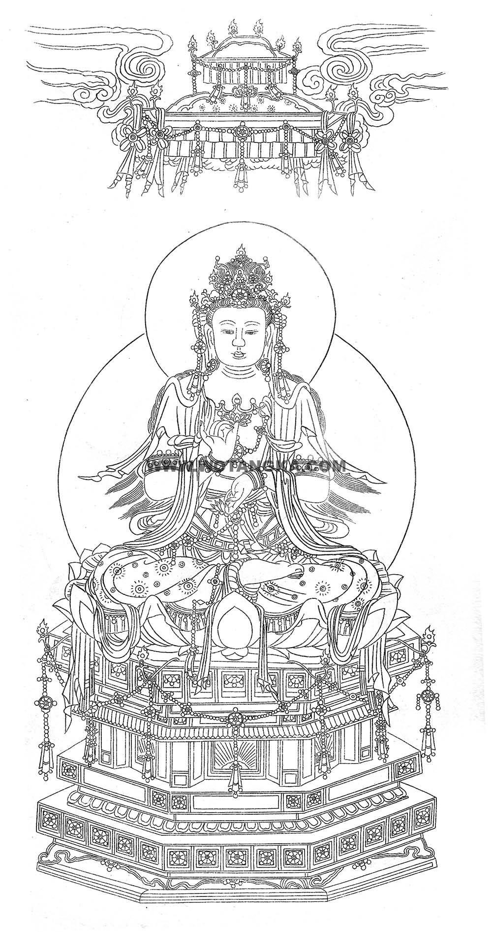 沃唐卡-唐卡白描线稿编号RD42745:大日如来