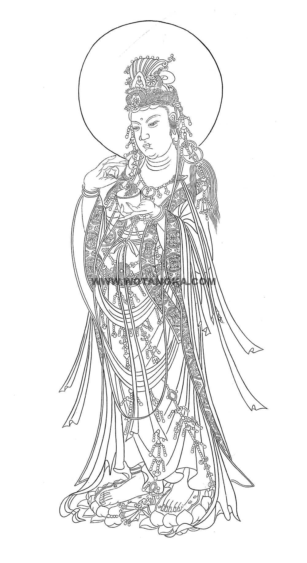 沃唐卡-唐卡白描线稿编号RD45395：洒水观音