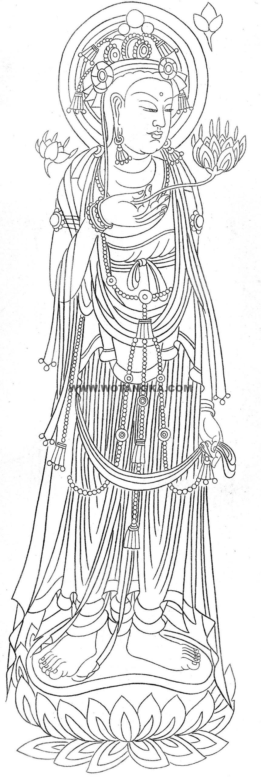沃唐卡-唐卡白描线稿编号RD45791：持莲菩萨