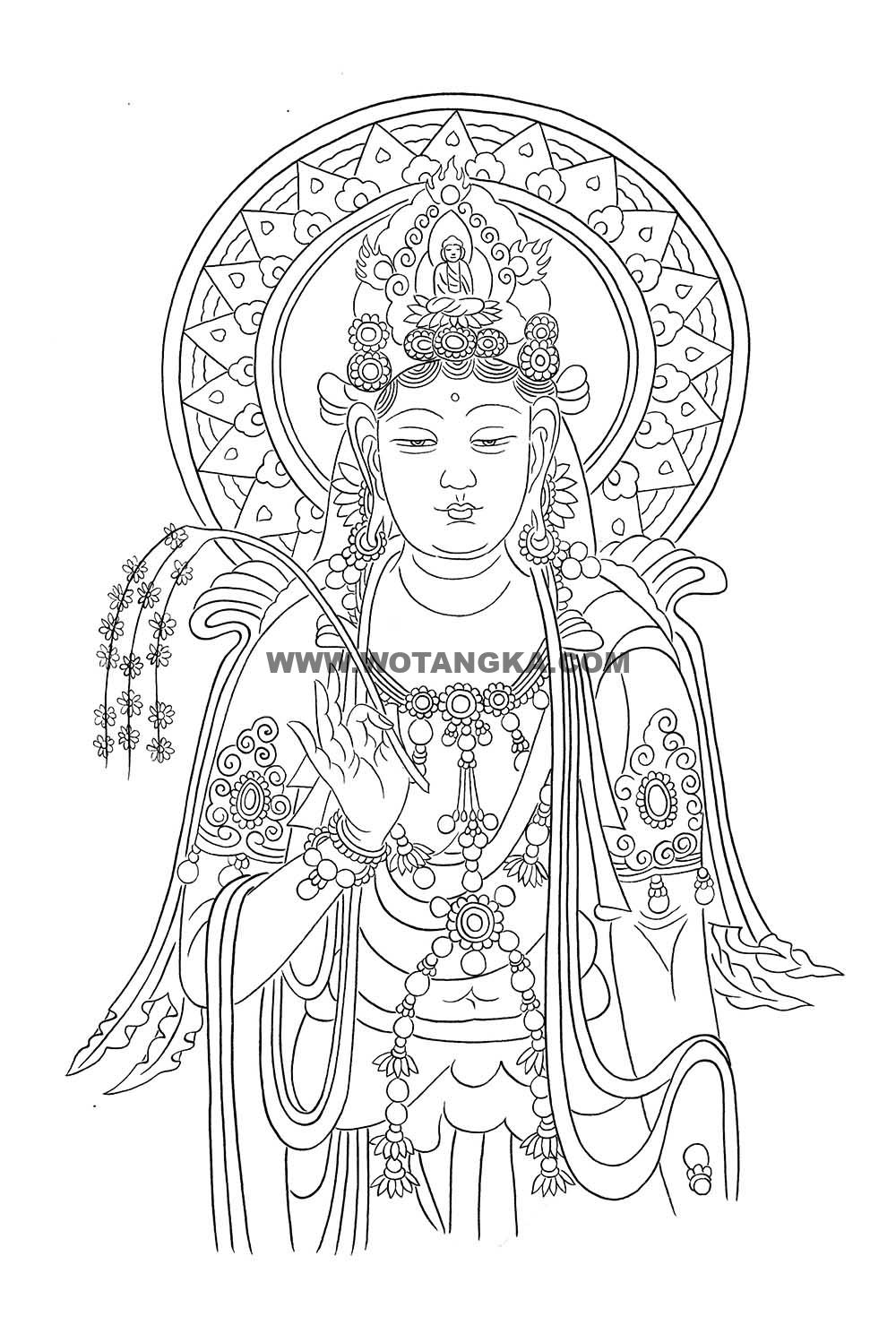 沃唐卡-唐卡白描线稿编号RD47200：持莲观音