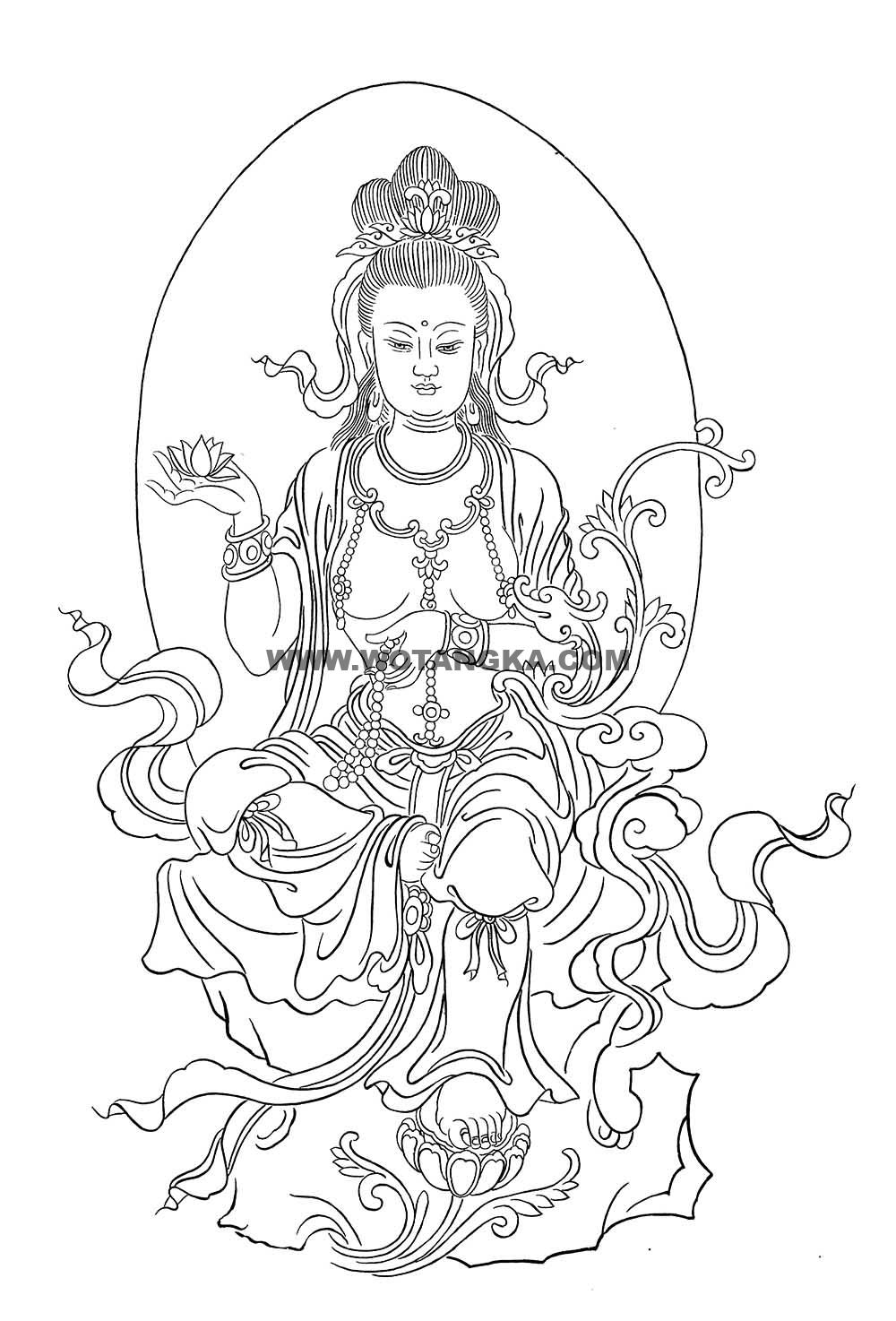 沃唐卡-唐卡白描线稿编号RD48291：如意莲观音