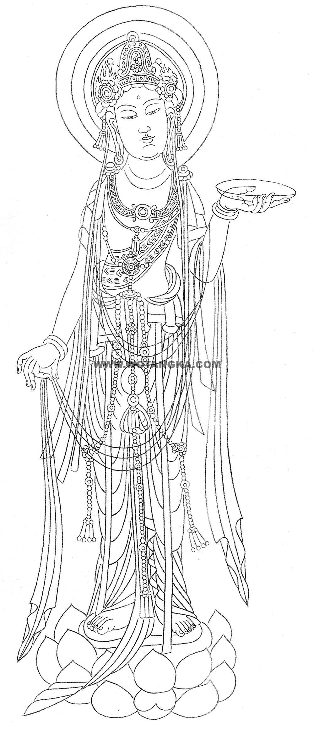 沃唐卡-唐卡白描线稿编号RD50708：托盘菩萨