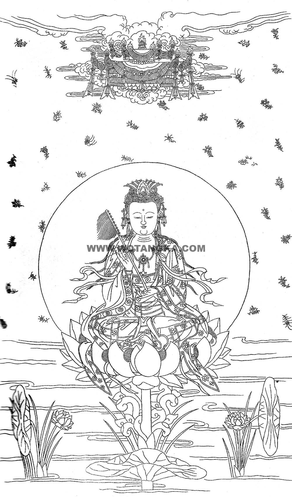 沃唐卡-唐卡白描线稿编号RD50796:观音菩萨