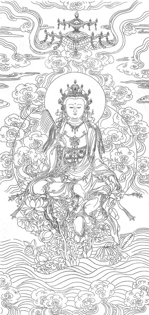 沃唐卡-唐卡白描线稿编号RD51450：观音菩萨