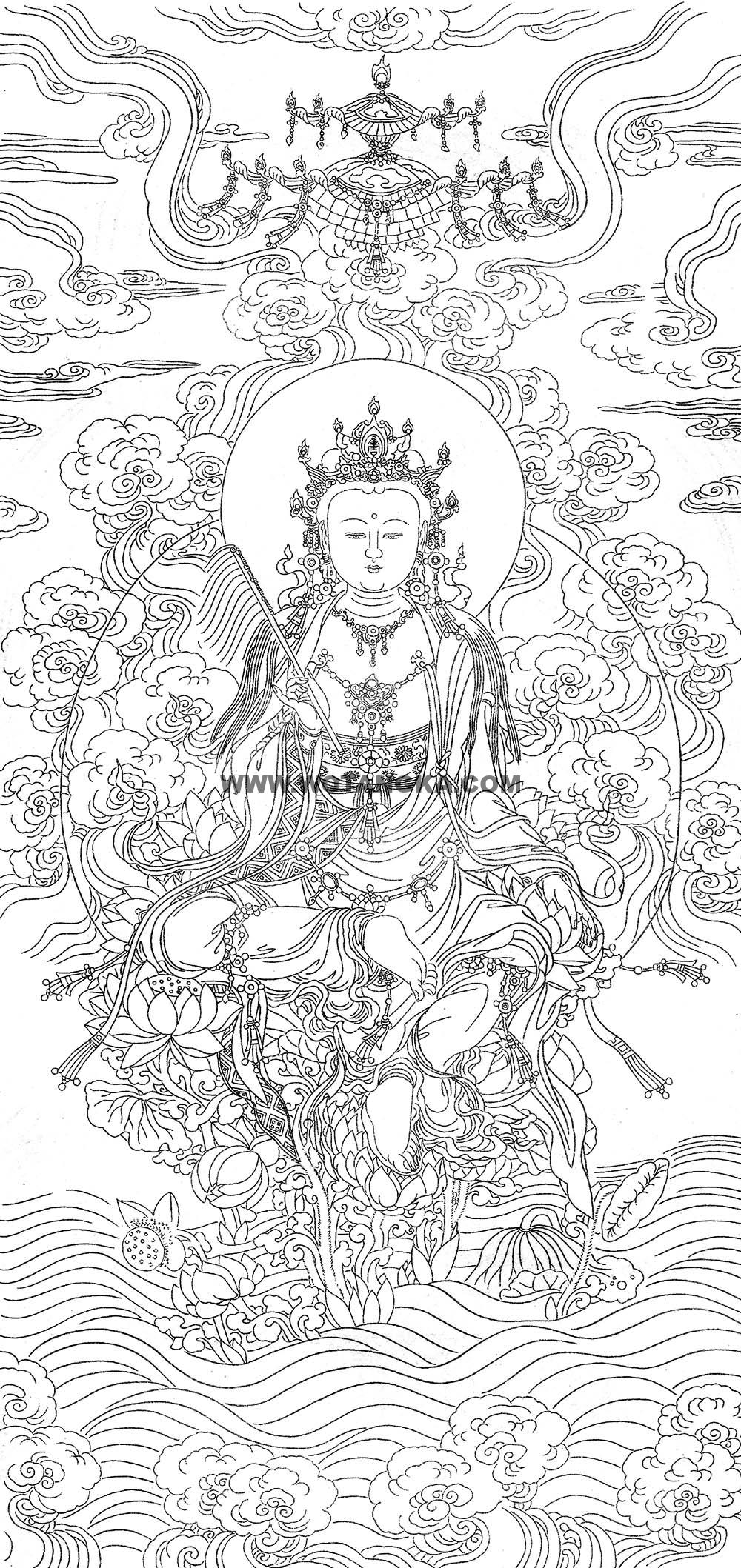 沃唐卡-唐卡白描线稿编号RD51450:观音菩萨