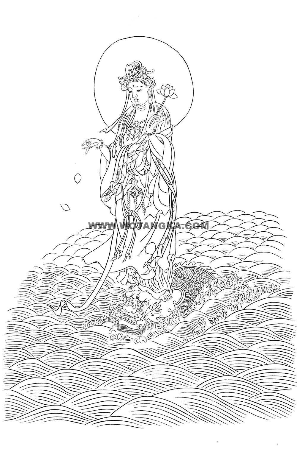 沃唐卡-唐卡白描线稿编号RD53730：白衣净水观音