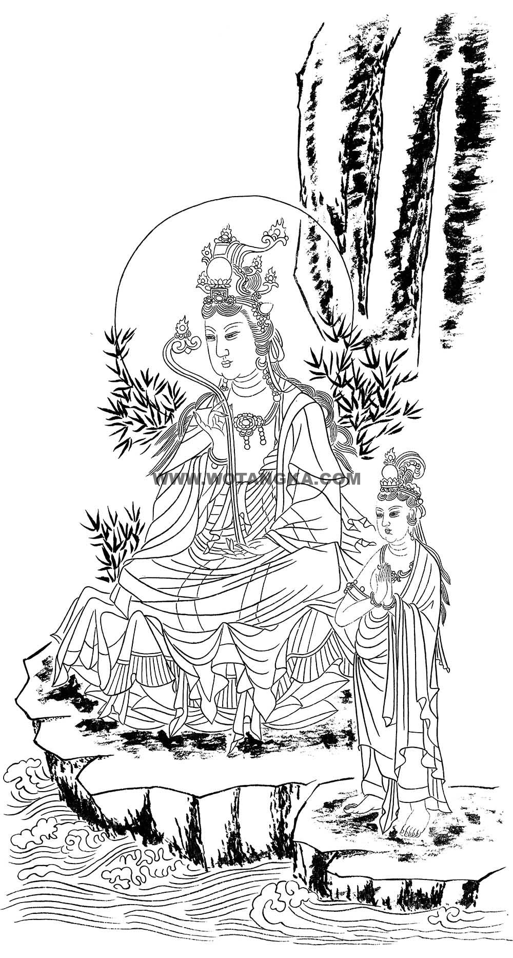 沃唐卡-唐卡白描线稿编号RD54142：如意观音