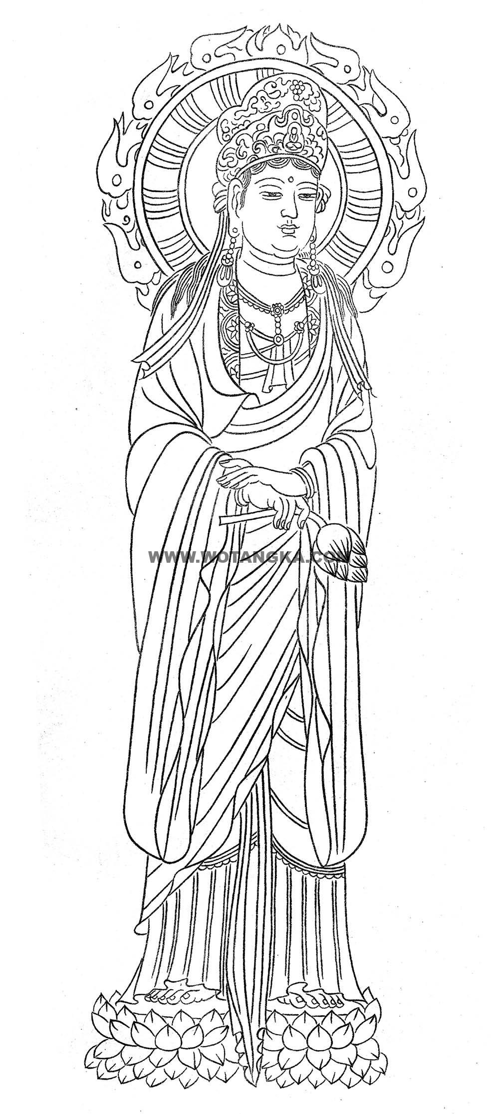 沃唐卡-唐卡白描线稿编号RD55496:持莲佛母