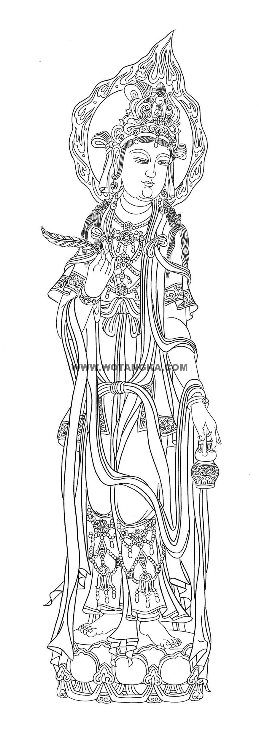 沃唐卡-唐卡白描线稿编号RD55549：杨柳枝观音