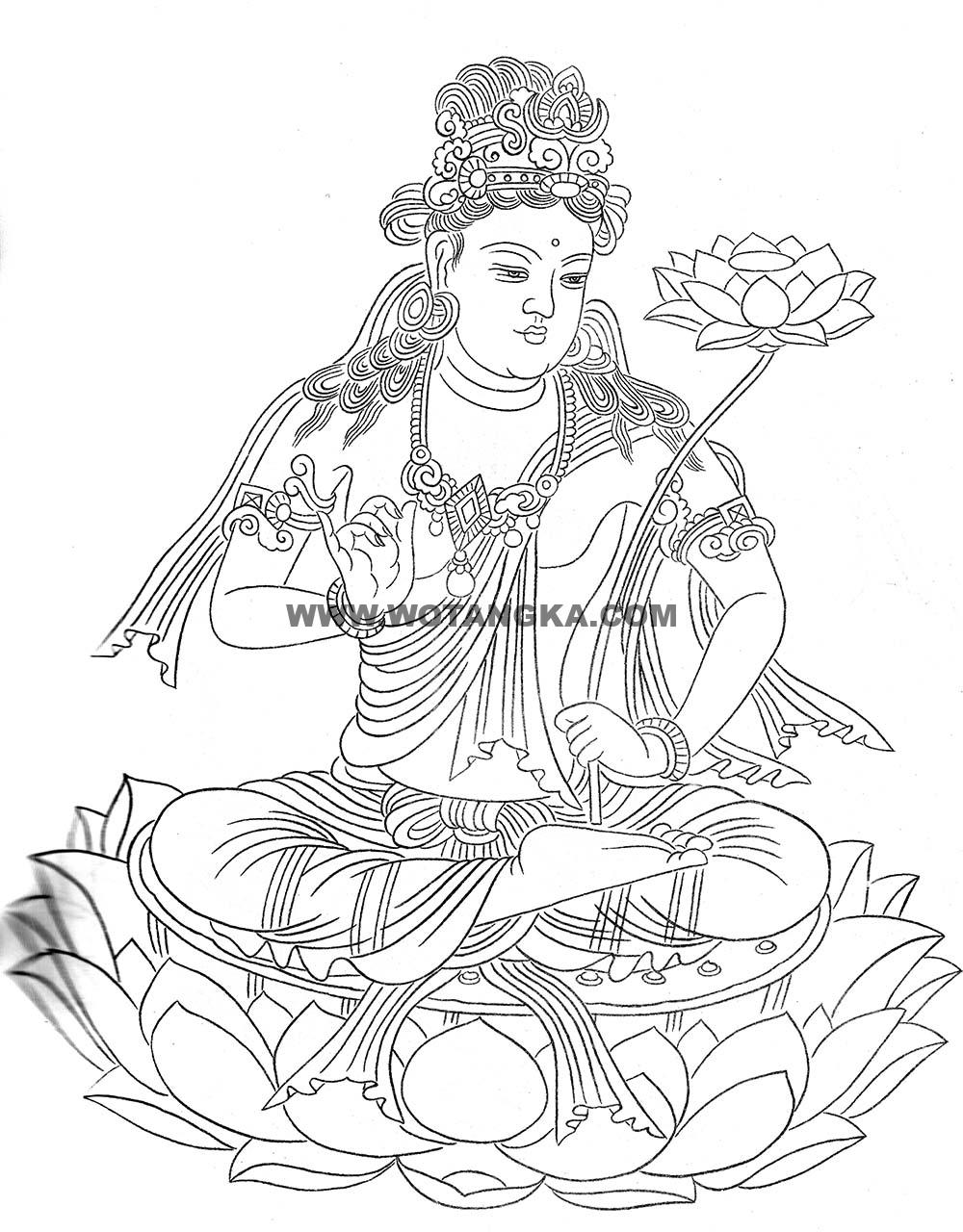 沃唐卡-唐卡白描线稿编号RD56768：持莲观音