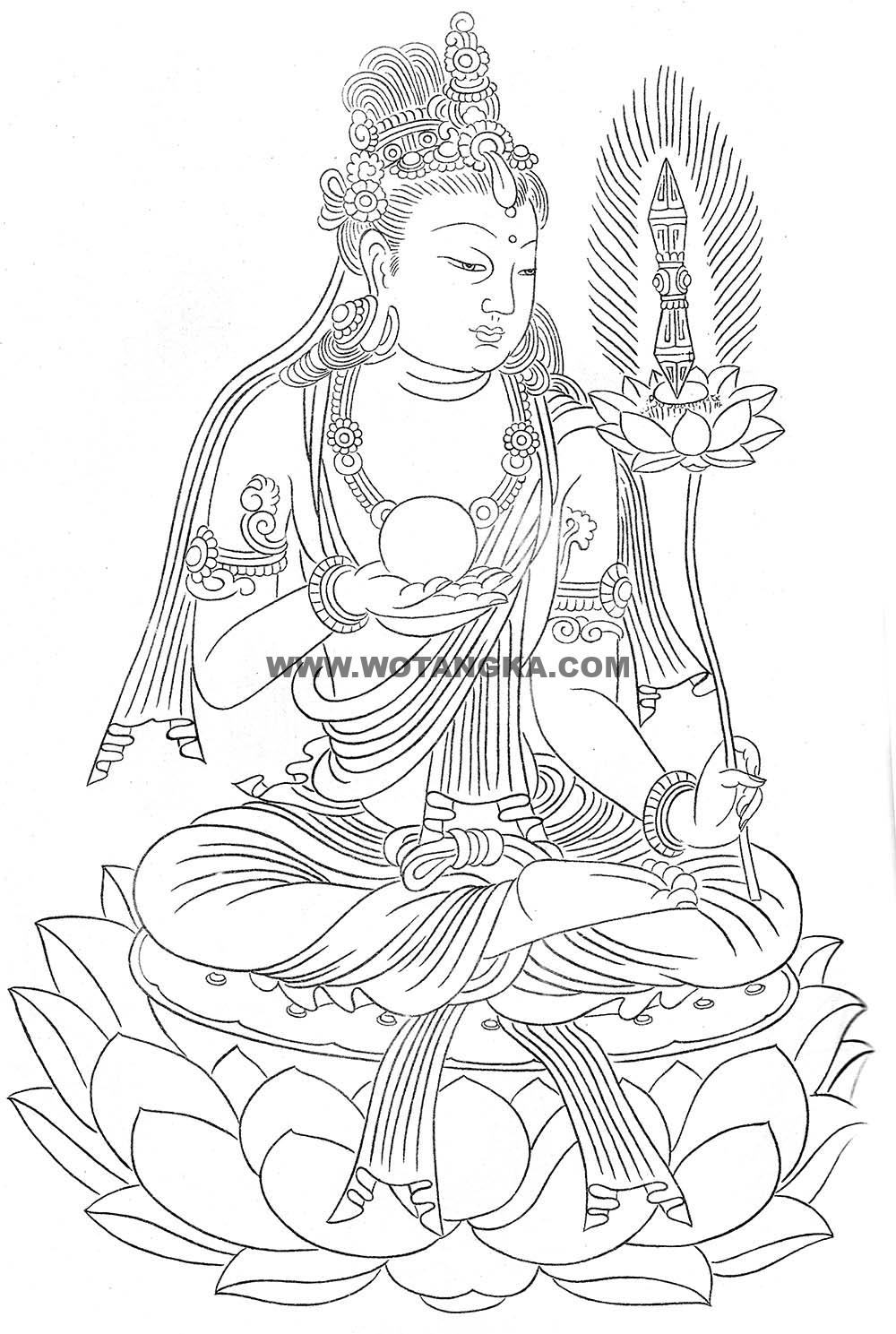 沃唐卡-唐卡白描线稿编号RD56882：金刚手菩萨