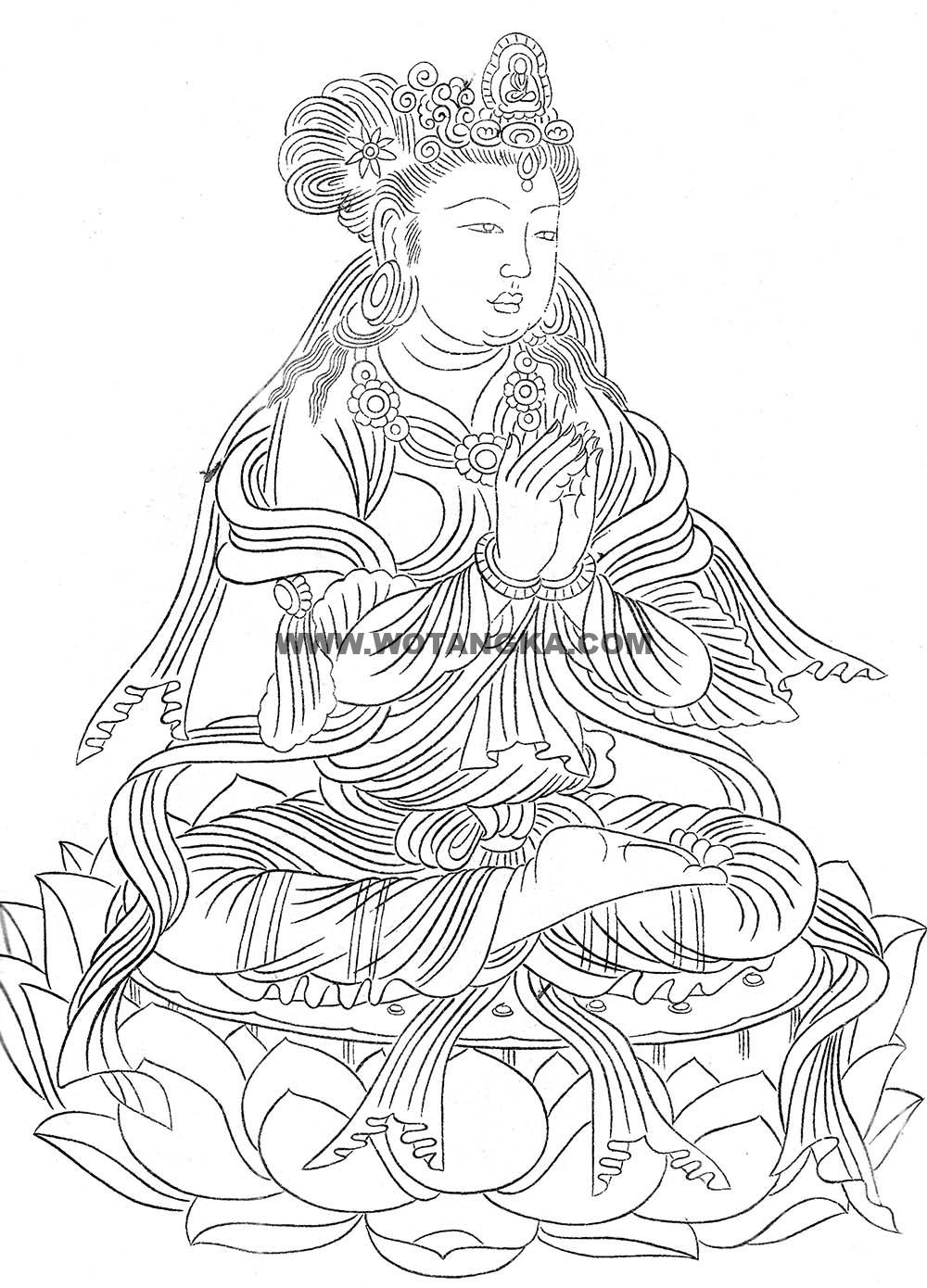 沃唐卡-唐卡白描线稿编号RD57757:如意菩萨