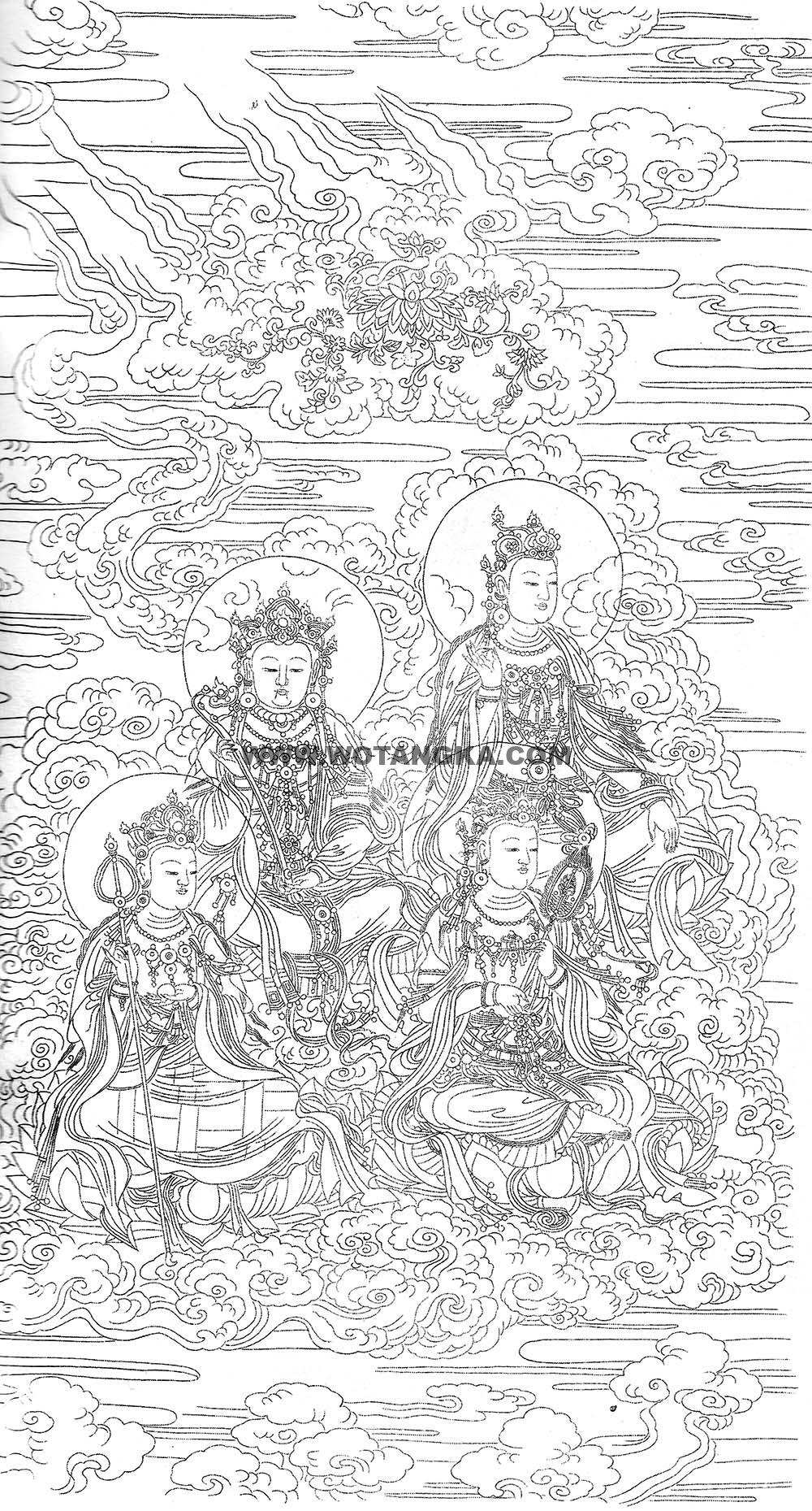 沃唐卡-唐卡白描线稿编号RD58458:四大菩萨