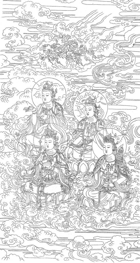沃唐卡-唐卡白描线稿编号RD59431：四大菩萨