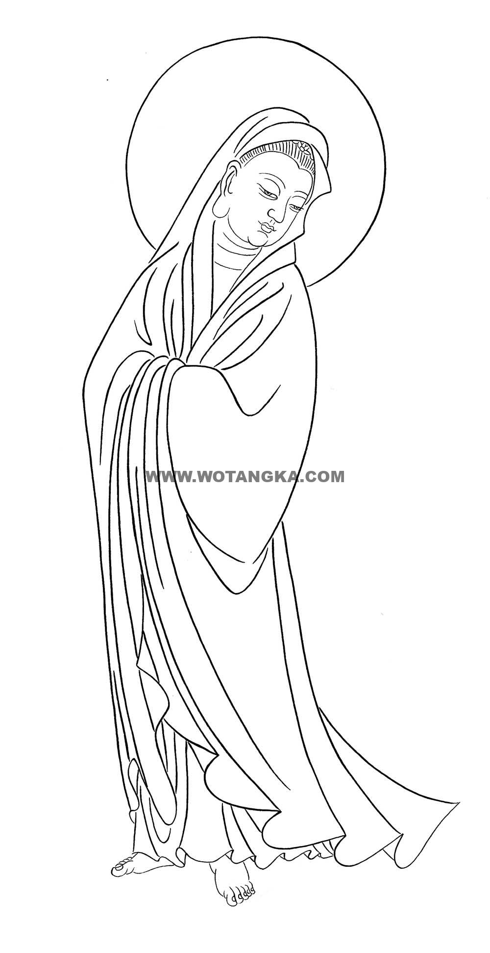 沃唐卡-唐卡白描线稿编号RD59619：白衣观音