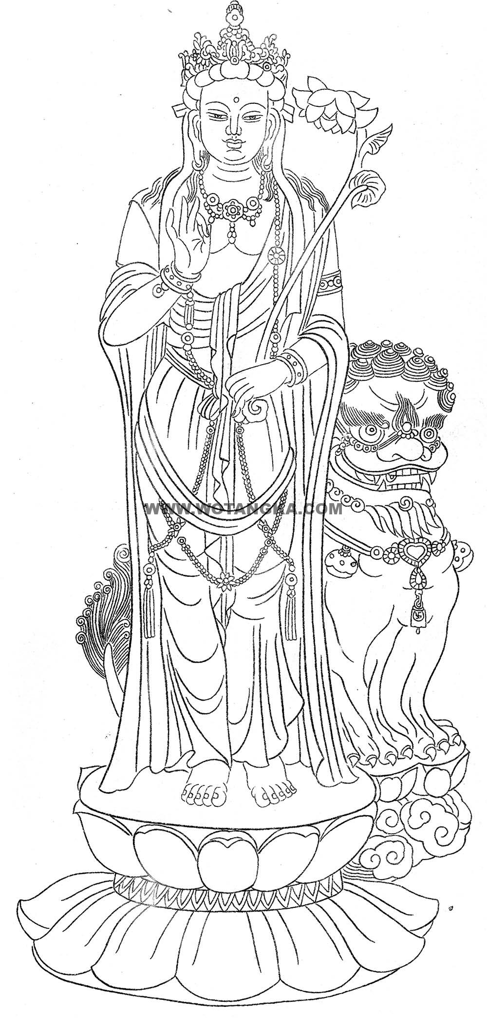 沃唐卡-唐卡白描线稿编号RD61746:文殊菩萨