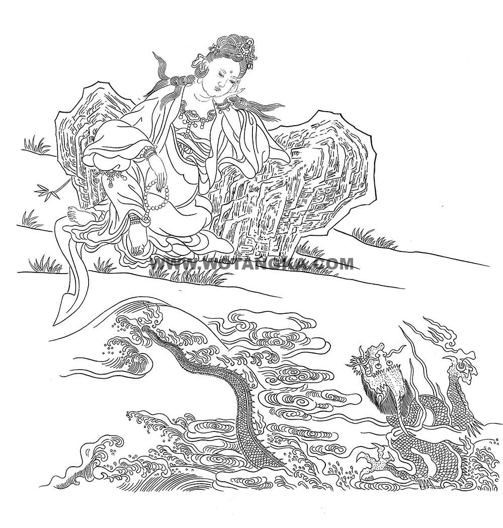 沃唐卡-唐卡白描线稿编号RD62821：观龙观音