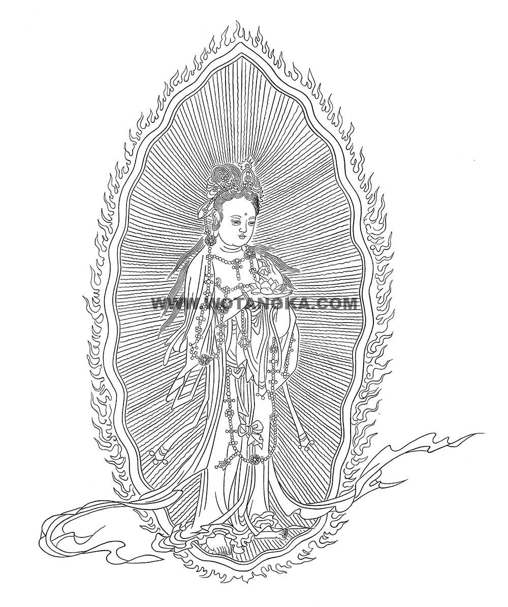 沃唐卡-唐卡白描线稿编号RD66218：如意莲花观音
