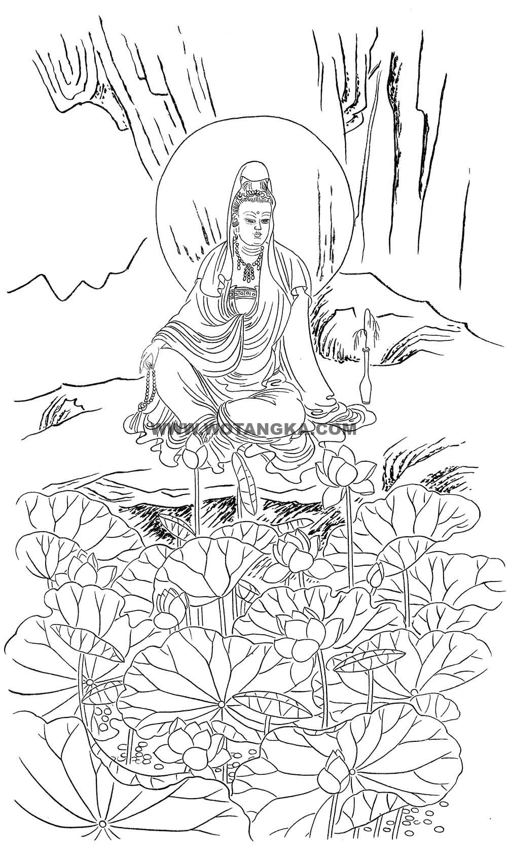 沃唐卡-唐卡白描线稿编号RD66881：白衣观音