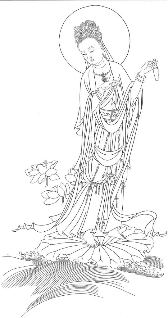 沃唐卡-唐卡白描线稿编号RD68339：净瓶观音