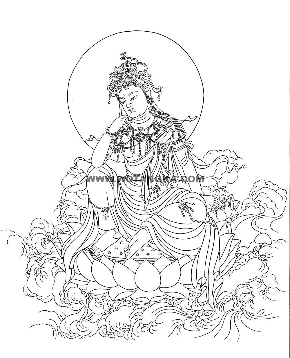 沃唐卡-唐卡白描线稿编号RD69077：如意观音