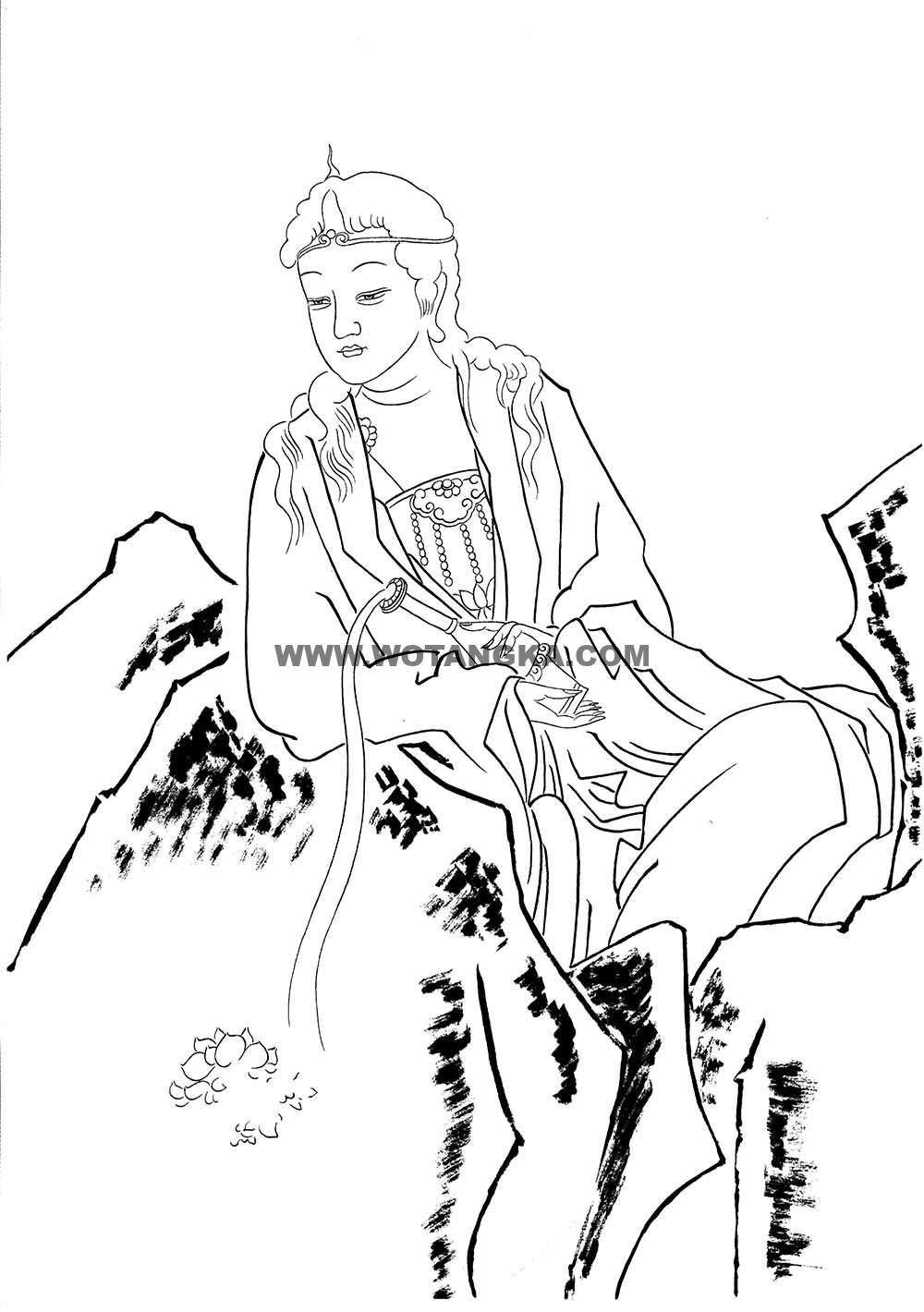沃唐卡-唐卡白描线稿编号RD69351：洒水观音