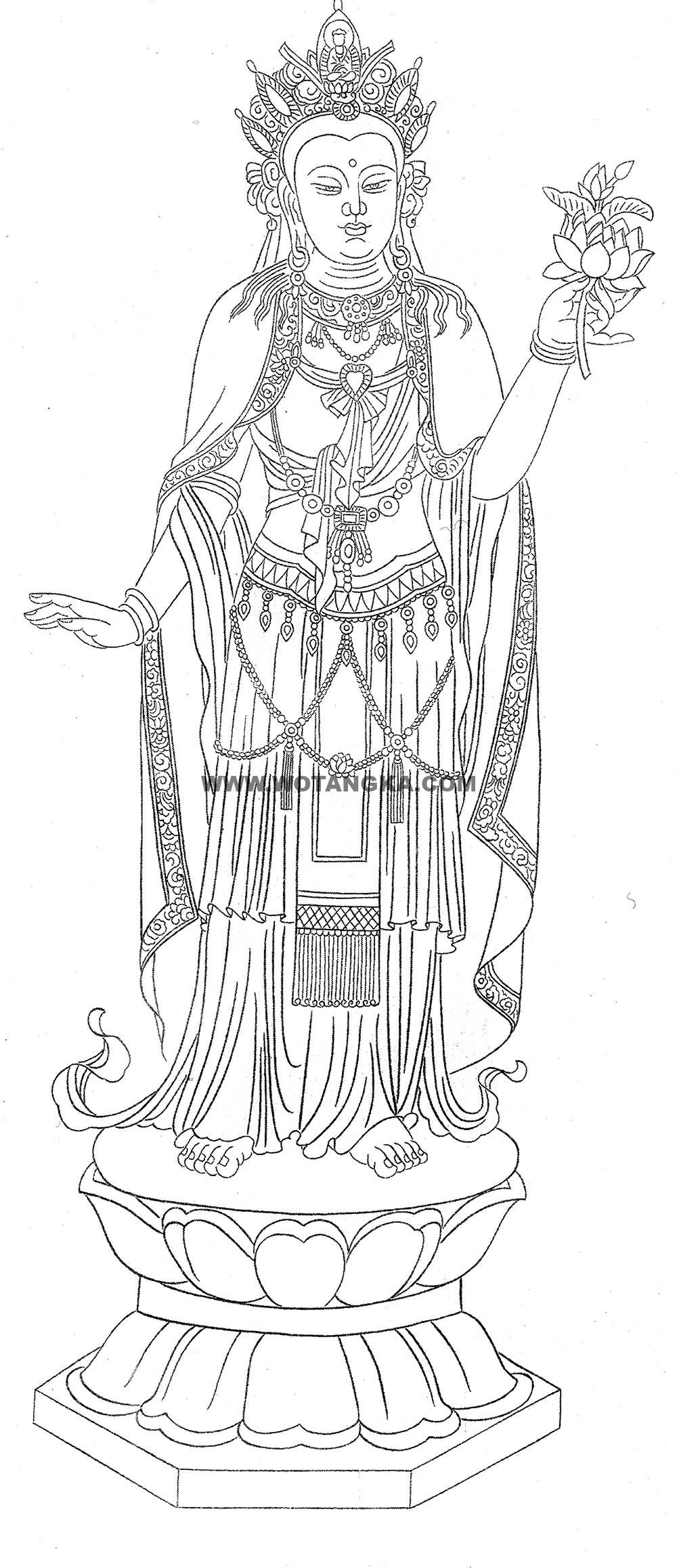 沃唐卡-唐卡白描线稿编号RD69855:除盖障菩萨