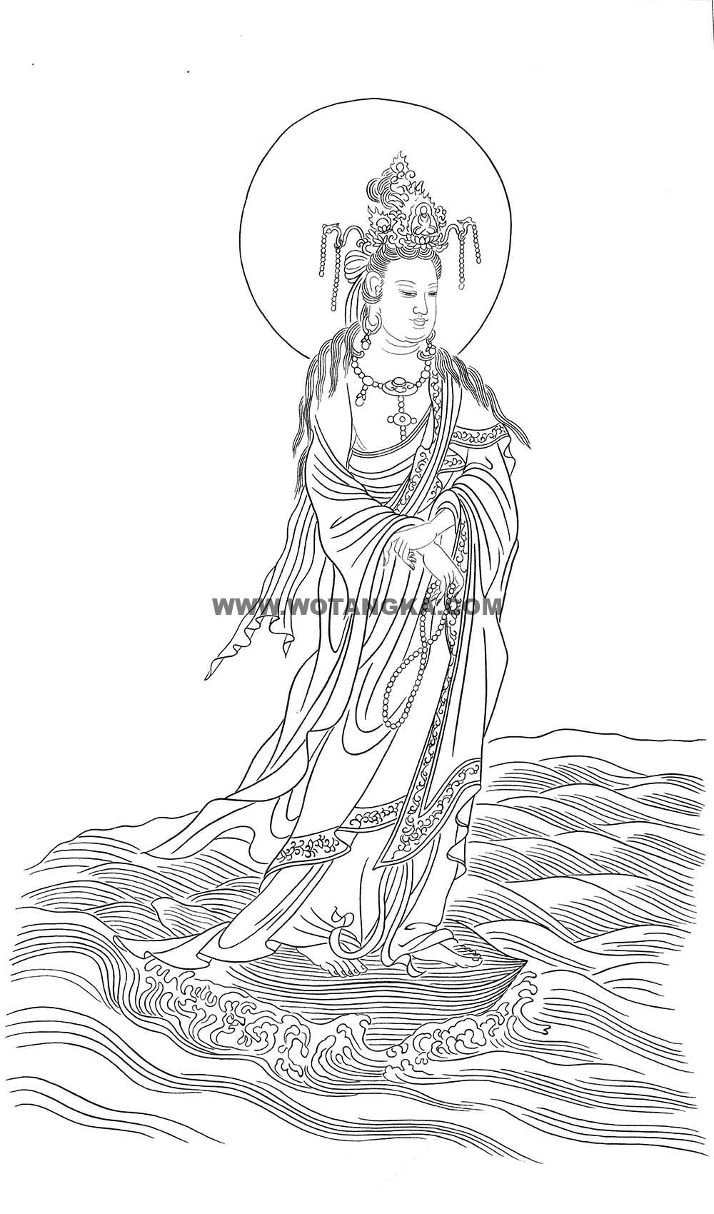 沃唐卡-唐卡白描线稿编号RD70027：观海观音