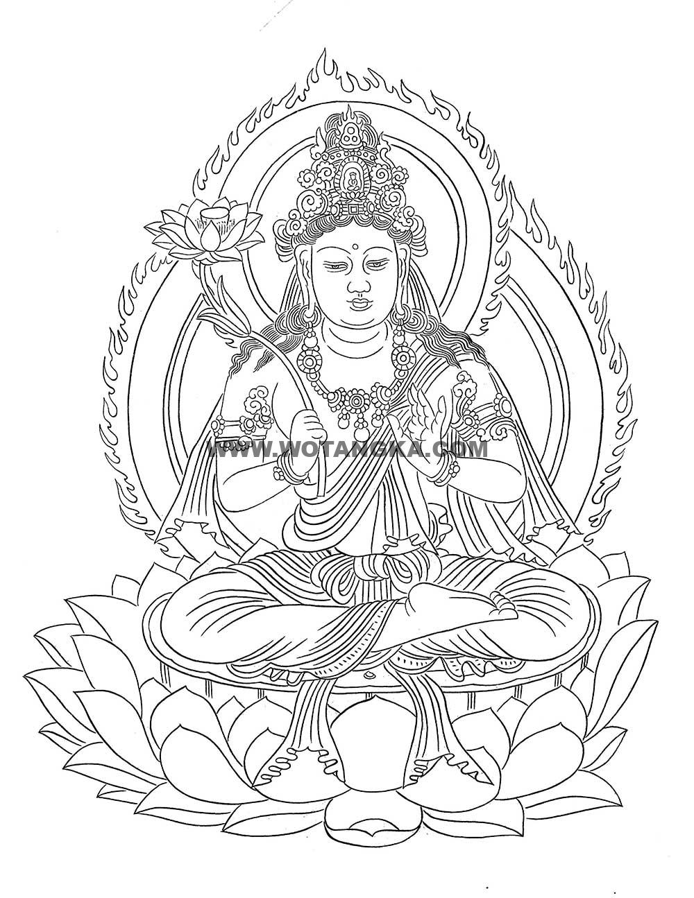 沃唐卡-唐卡白描线稿编号RD70481:持莲如意观音