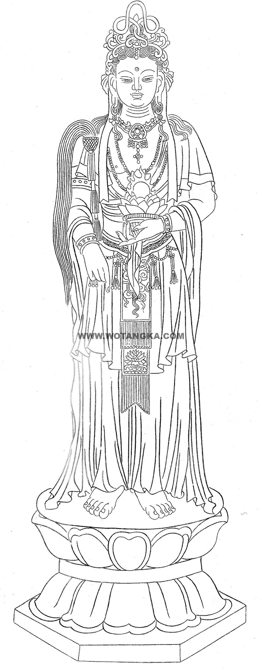 沃唐卡-唐卡白描线稿编号RD73735：观音菩萨
