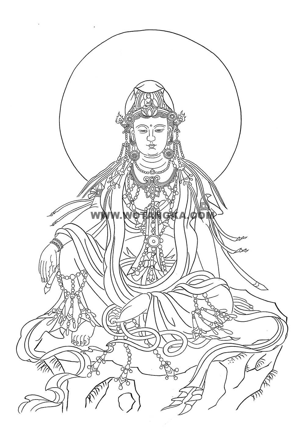 沃唐卡-唐卡白描线稿编号RD73938：如意观音