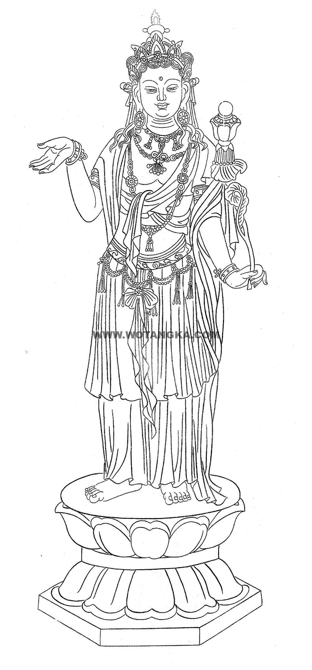 沃唐卡-唐卡白描线稿编号RD74130：月光菩萨
