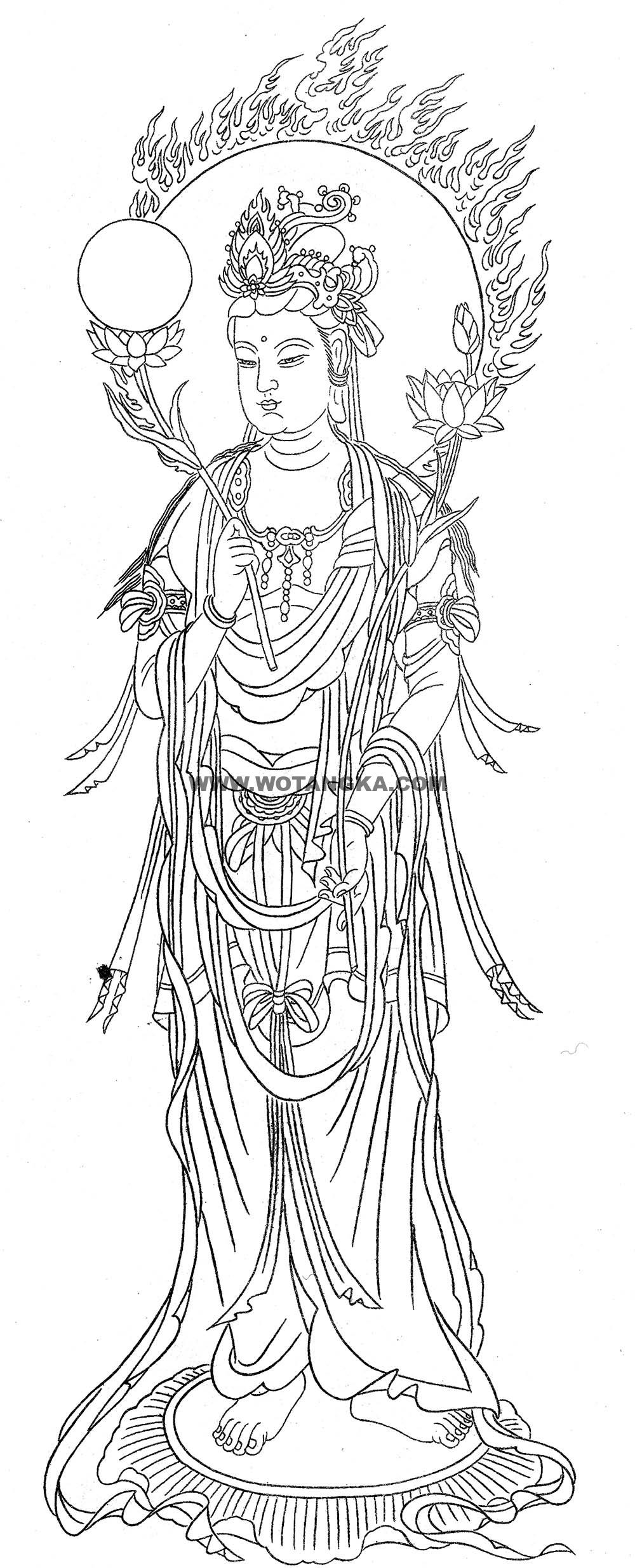 沃唐卡-唐卡白描线稿编号RD74351:日光菩萨