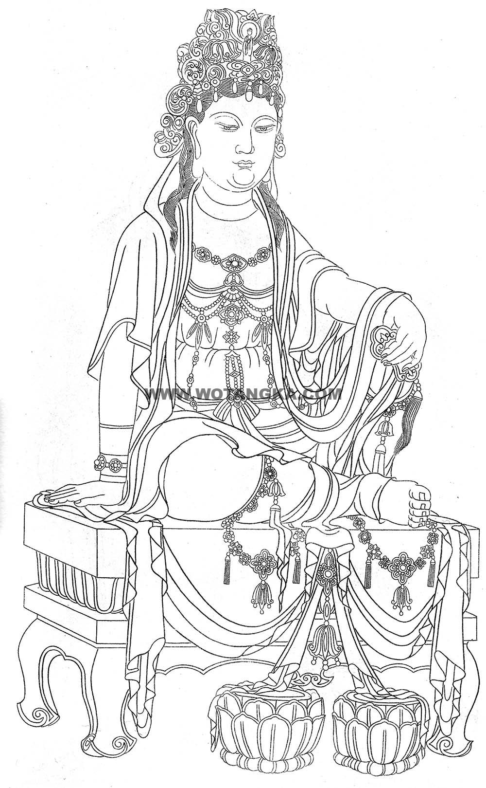 沃唐卡-唐卡白描线稿编号RD76221：观音菩萨