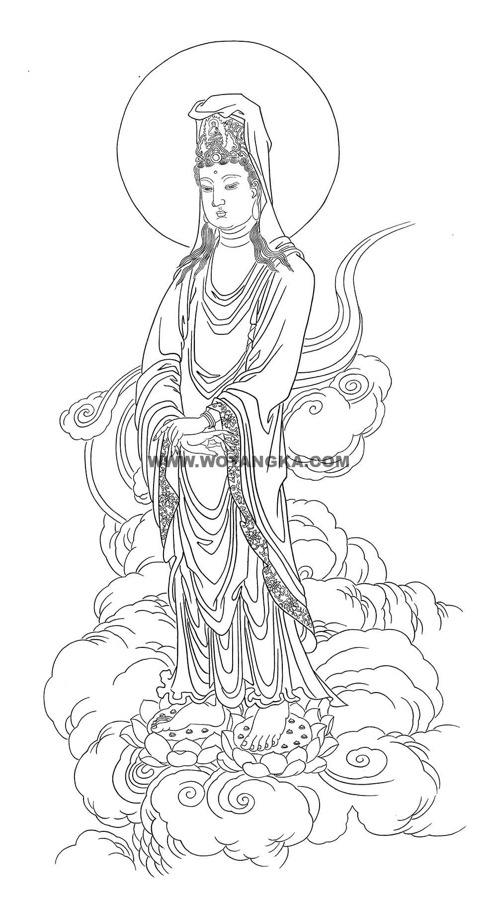 沃唐卡-唐卡白描线稿编号RD76766：白衣观音