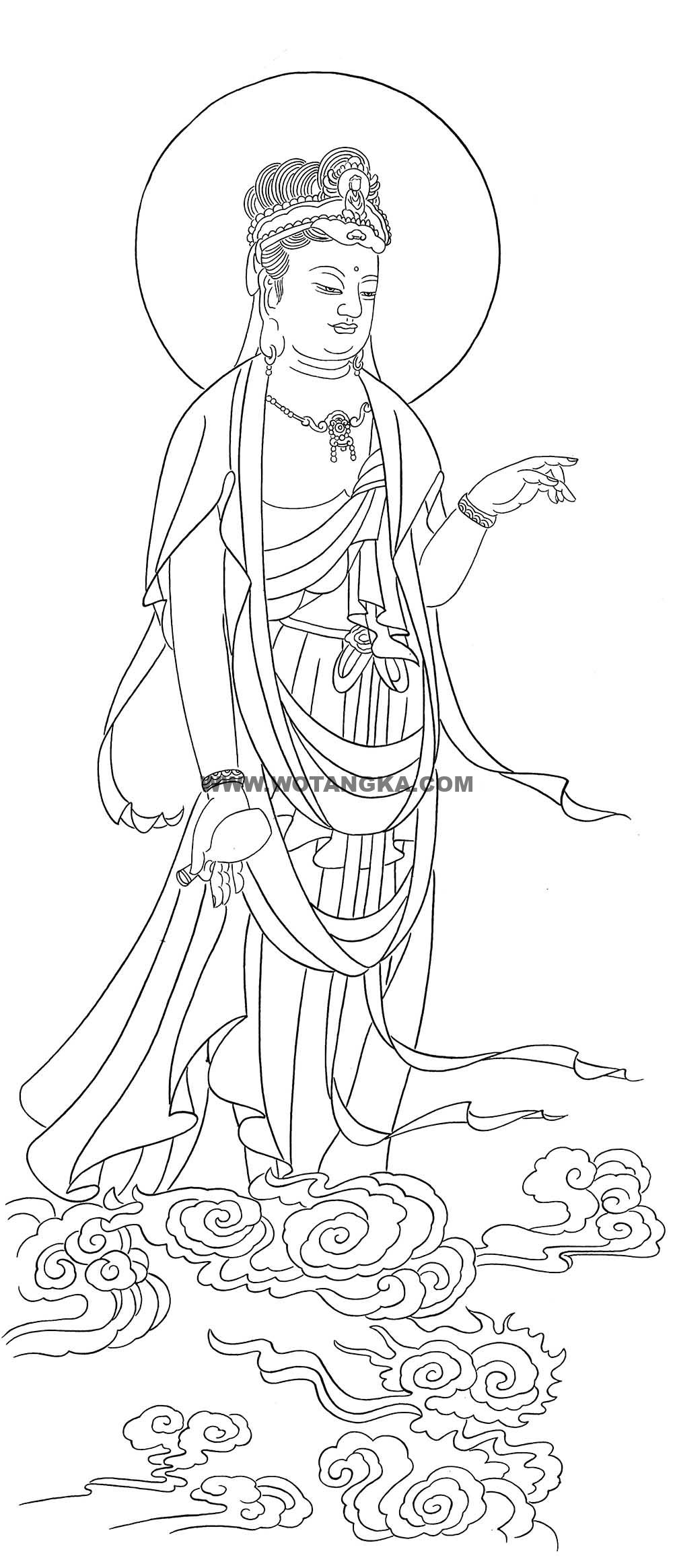 沃唐卡-唐卡白描线稿编号RD76860：净水瓶观音