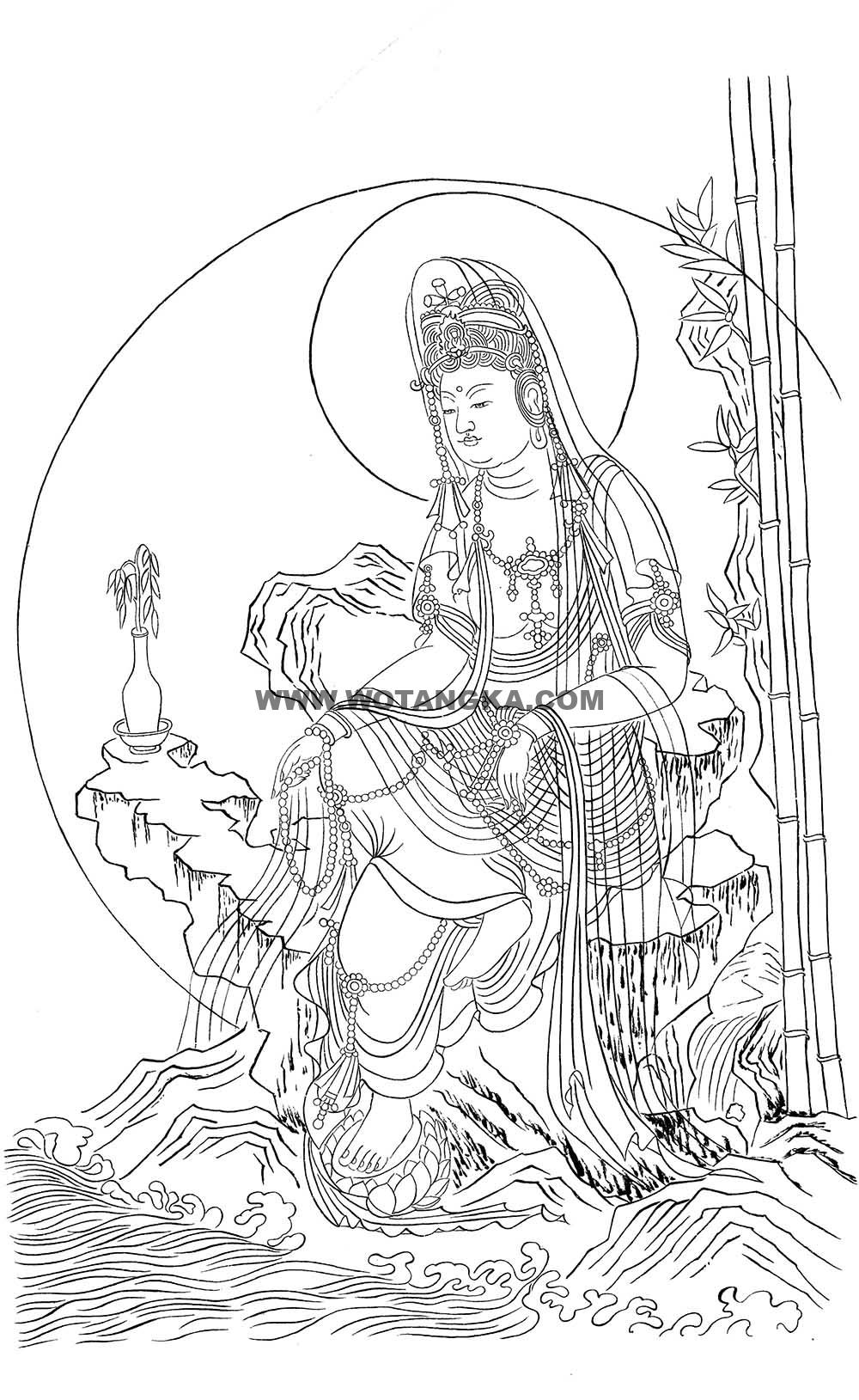 沃唐卡-唐卡白描线稿编号RD77789：竹林观音