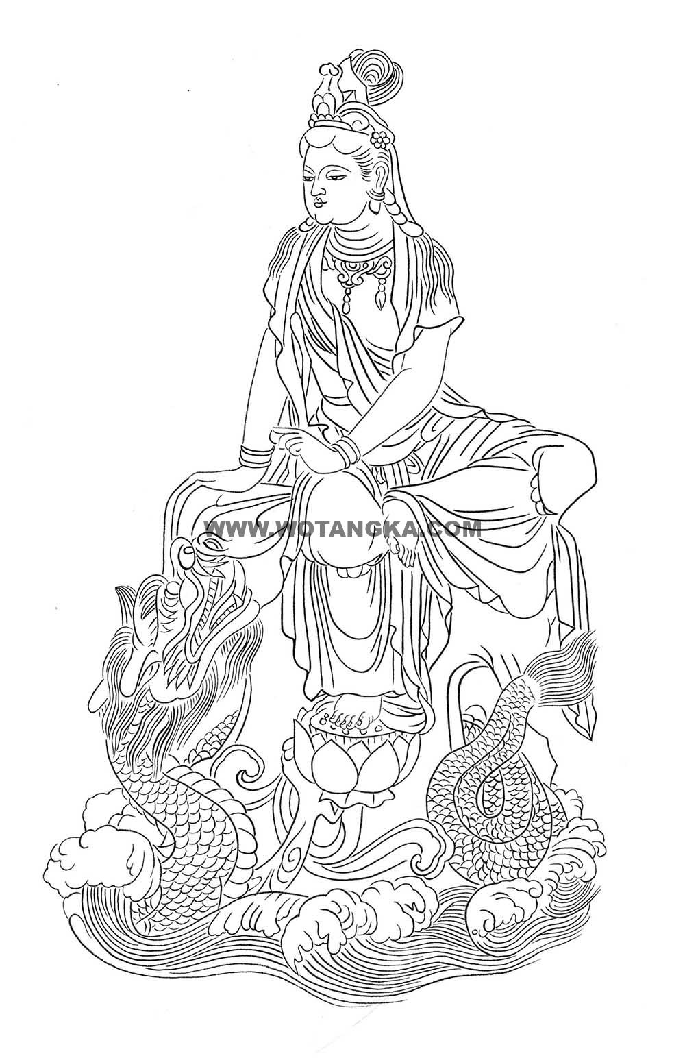 沃唐卡-唐卡白描线稿编号RD79464：游龙观音