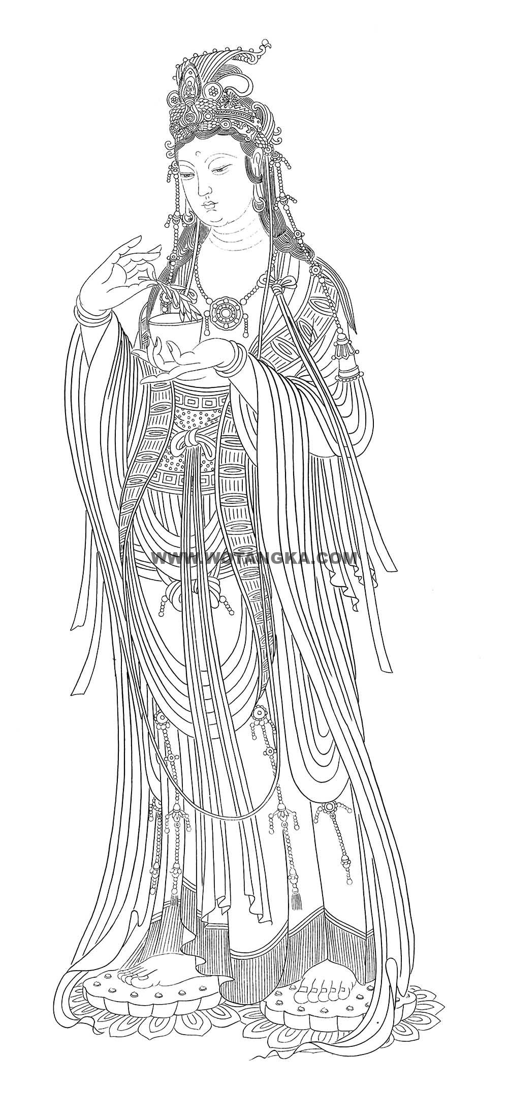 沃唐卡-唐卡白描线稿编号RD79645：净水观音