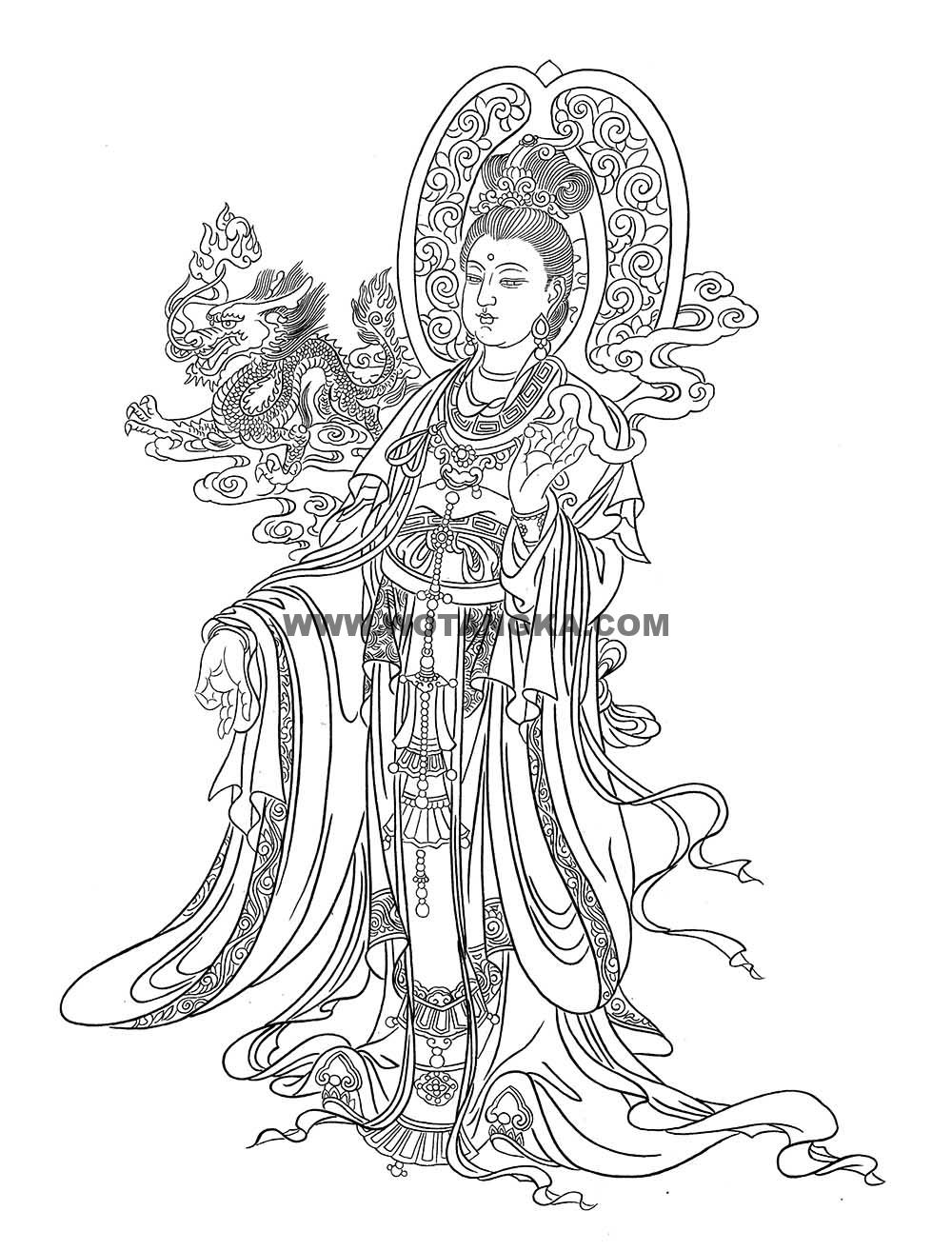 沃唐卡-唐卡白描线稿编号RD81956:游龙观音