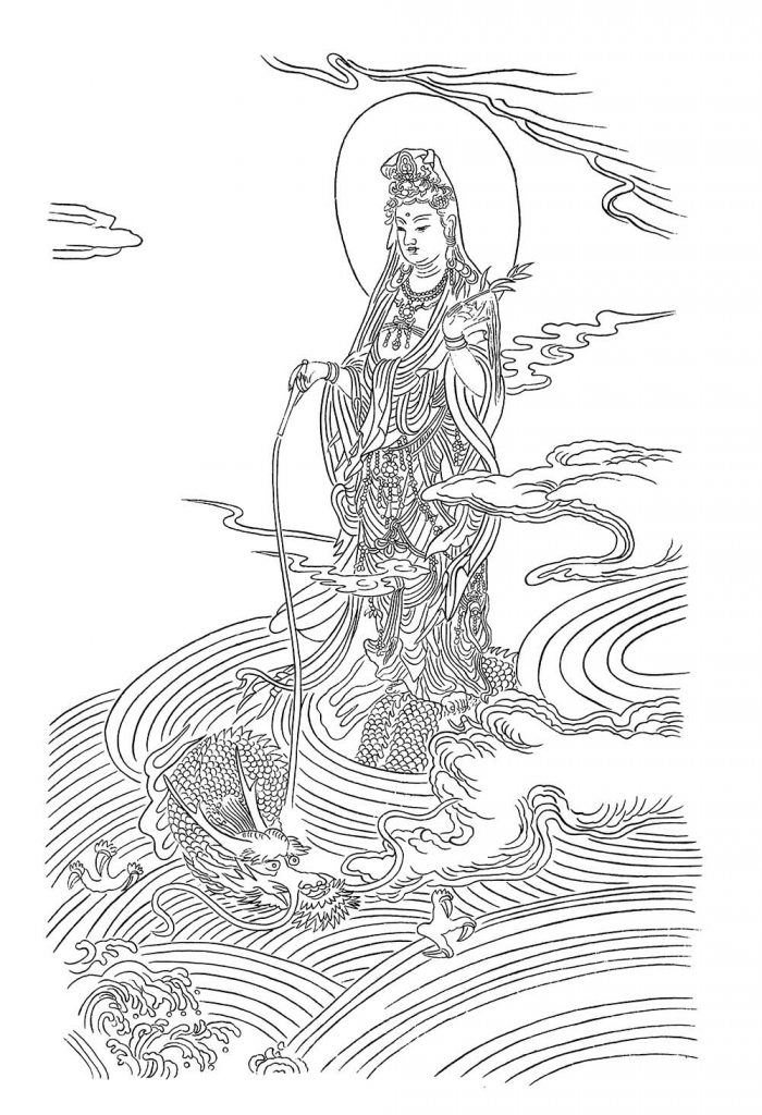 沃唐卡-唐卡白描线稿编号RD82277：游龙观音
